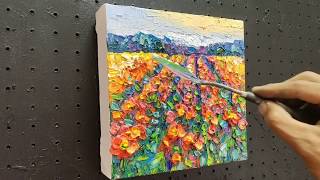 poppy field painting  tutorial/ palette knife painting/สอนวาดรูปทุ่งดอกไม้