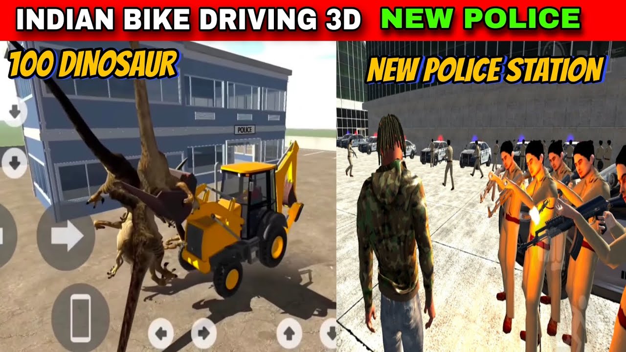 Indian Bikes Driving 3d | New Police Station 100 Dinosaur | Funny ...