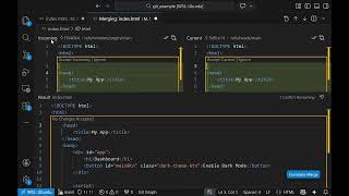 Fix git merge conflicts - real example in VSCODE !