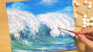 How to draw [blue sky and waves] with acrylic paint/acrylic painting for beginners/Step by step