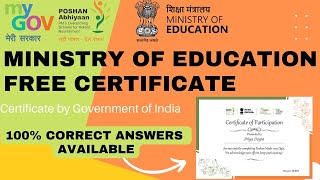 Ministry of Education Free Certificate | Govt Certificate with Exciting Prizes -100% Correct Answers