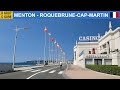 Driving in French Riviera. From Italian border to Monaco. Menton - Roquebrune-Cap-Martin. 4K