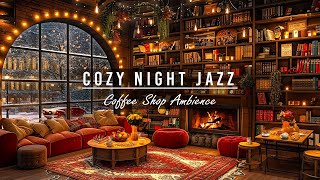 Cozy Winter Coffee Shop Ambience ☕ Smooth Jazz Music with Snow Falling & Fireplace for Relax, Study