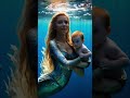 happy healing watching motherly love mermaid with little baby mermaid. shorts mermaid baby mom