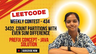 Leetcode | 3432 Count Partitions With Even Sum Difference | Java | Prefix Suffix Approach | Weekly