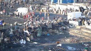 Ukraine's Maidan after fire. People preparing for further attacks. Feb 20