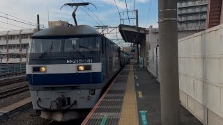 「EF65運用をEF210新鶴見が代走！」EF210-161号機(新鶴見機関区所属・100番台旧塗装・キャラ桃なし)+タキ14Bが貨物列車として八丁畷駅を通過するシーン！【8460レ・新A21・石油】