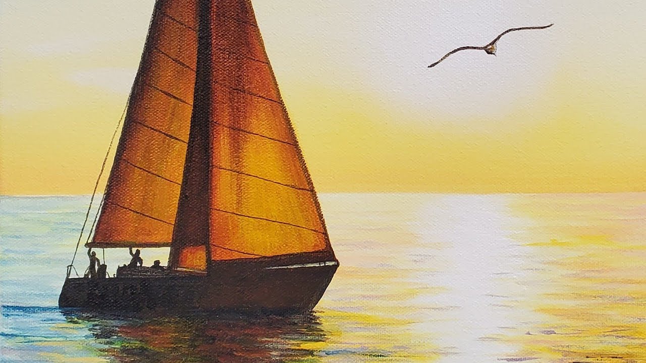 Easy Sunset Sailboat Acrylic Painting LIVE Tutorial - YouTube