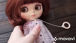 Mini cardigan with embroidery for Blythe and 1/6 scale doll, Knit sweater for Pullip, Holala, Pipita