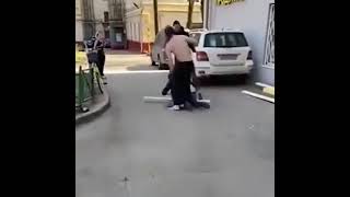 Russia: street fight 2 vs 1 . Ends up in knock out.