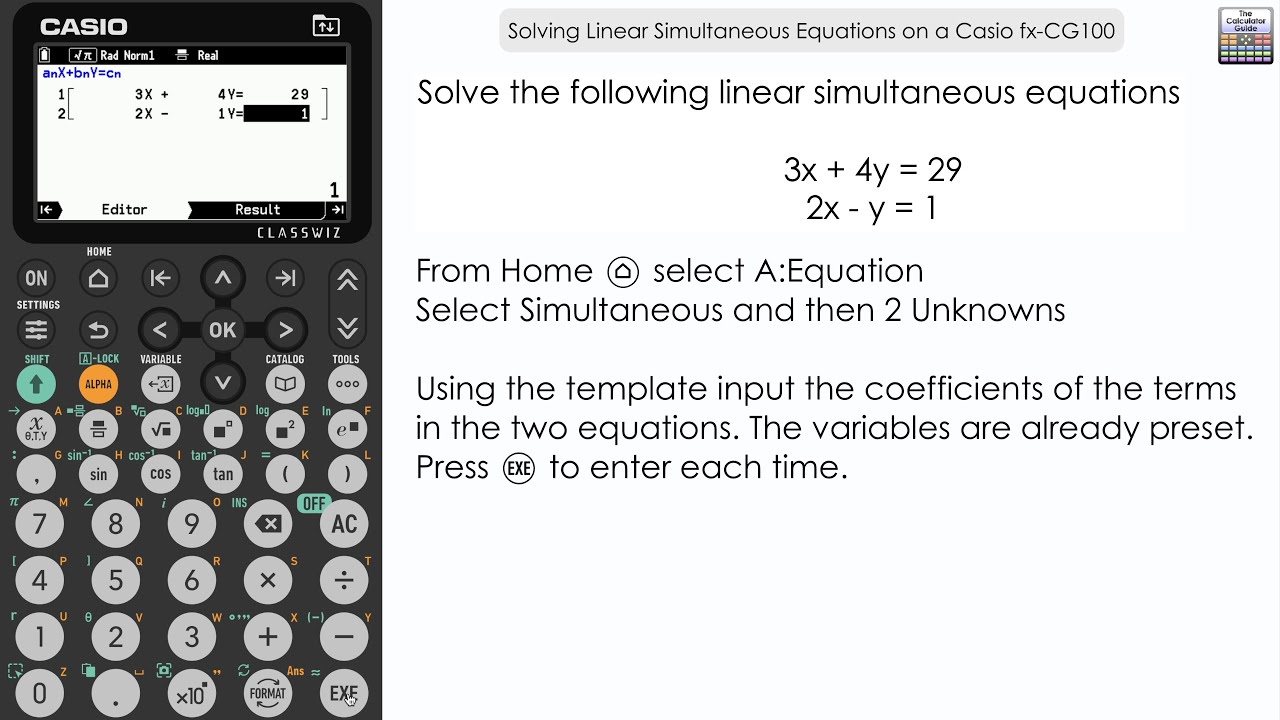 Solving Simultaneous Equations Linear On A Casio Fx Cg100 Graphic