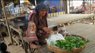 Grandma Dip,84 years old,walk for sale vegetable at Phnom Udong resort,receives Khmer-American funds