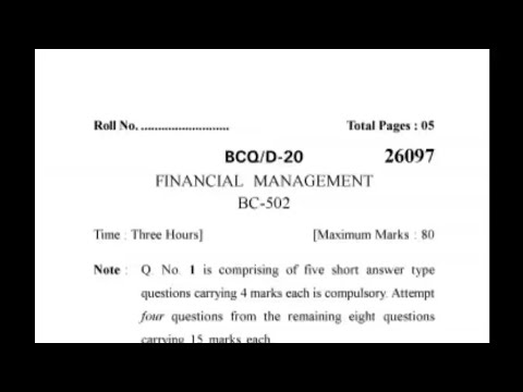 Financial Management Question Paper Of KUK University 2021. Question ...