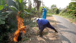 The Neighbor Requested to Clean the Roadside, While focusing on , The  Trash  suddenly Caught Fire