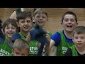 lucky puts on a show for lewiston kids during maine celtics basketball clinic