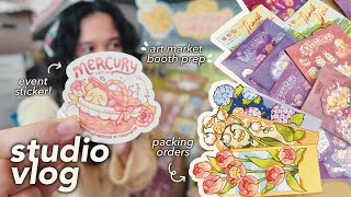 studio vlog 🌼🌷 packing orders | art market booth prep | making event sticker  ࿔*: