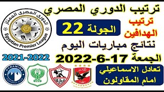 ترتيب الدوري المصري اليوم وترتيب الهدافين اليوم الجمعة 17-6-2022 الجولة 22 - تعادل الاسماعيلي