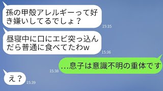 アレルギーを信じない義母が、甲殻類アレルギーの息子の口に生のエビを入れてしまい、緊急搬送されることに…→全く反省しない最低な義母に、嫁の私は本気で激怒した結果…www