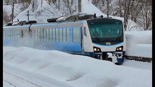 Japanese Hybrid Train in the Snow - JR HB-E300系 リゾートしらかみ