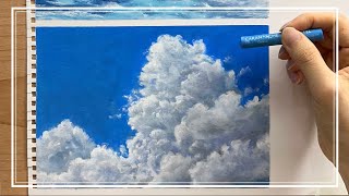 How to draw Fluffy Clouds in Blue Sky with Oil Pastels ☁️