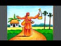 How to draw a baul step by step with oil pastel/Village scene drawing with baul