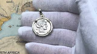 Extra Rare Liber and Libera 75 BC Rome Silver Denarius Coin in Gold Pendant