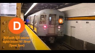 Norwood bound R68 (D) train with full LED interior lighting leaves 145 Street (2608/2558)