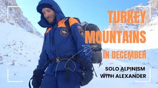 Unforgettable views of snowy Aladaglar mountains, Nigde (Turkey). Solo alpinism on 3750 meters.