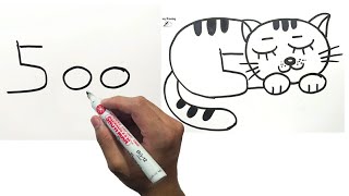 HOW TO DRAW A CATS FROM NUMBER 500 | EASY DRAWING