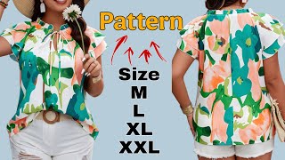 ✂️ Pattern for a Beautiful Women's Loose Blouse in about 12 minutes! Perfect for Sizes M to XXL!