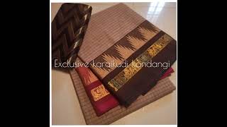 Exclusive Karaikudi kandangi cottonSaree alone 5.5mtrs1 mtr free blouse1400+ship120 thread counts