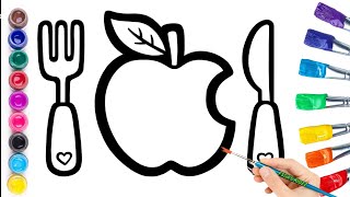 HOW TO DRAW APPLE WITH KNIFE DRAWING FOR KIDS & TODDLERS