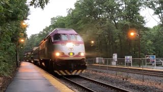 Rainy Twilight at Wellesley Farms, Extremely LOUD horn on MBTA 010 \u0026 F40PH Duo