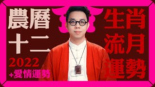 【+愛情運勢】2022農曆十二月(12/23~1/21) 流月/十二生肖運勢 【公開版】命理大師 簡少年