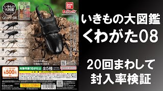 【20回まわして封入率検証】 いきもの大図鑑 くわがた08 5種類のくわがたはどれ位ずつ入っているのか？