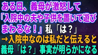 【スカッとする話】ある日、義母が激怒して「入院中の夫や子供を置いて遊びまわるな！」私「は？」→入院中なのは私だと伝えると義母「は？」事実が明らかになる