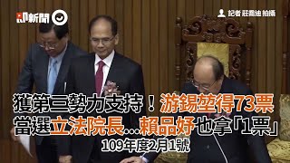 獲第三勢力支持！游錫堃得73票 當選立法院長...賴品妤也拿「1票」｜立法委員｜柯建銘