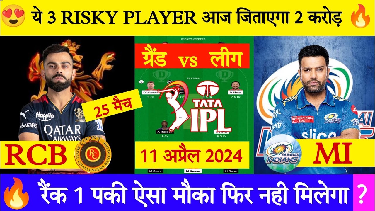 MI Vs RCB Dream11 Prediction | RCB Vs MI Dream11 Team | IPL 2024 25th ...