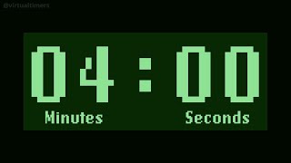 4 Minute Countdown Timer with Alarm and Time Markers / Chapters. Retro - Green. 1920 x 1080
