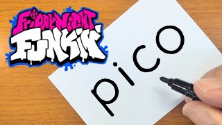 How to turn words PICO（Friday Night Funkin'）into a cartoon - How to draw doodle art on paper