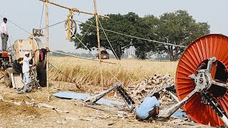 Stringing work of 132 KV line with ACCC HTLS Conductor. arrangements of tensioner machine.