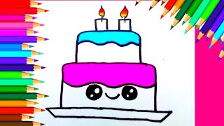 HOW TO DRAW BIRTHDAY CAKE EASY STEP BY STEP