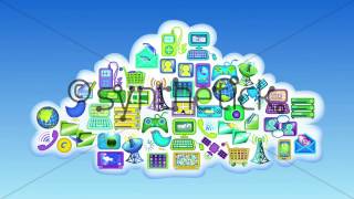 Cloud Computing Loop. Digital devices & communication icons in a cloud