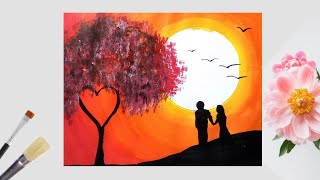 Painting a romantic couple scenery with poster colour / Acrylic Colours || Acrylic Painting - easy