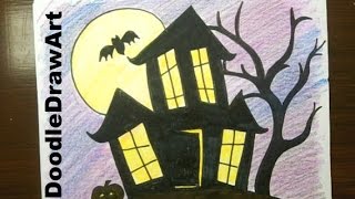 Drawing: How To Draw a Haunted House, step by step - easy!
