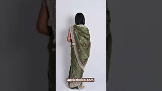 Green Georgette Organza Designer Handwork Saree at anviethnics.com #shorts #handwork #designersaree