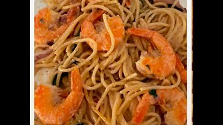 Espaguete com Queijo e Camarão. Spaghetti with Cheese and Shrimp 🥪🥗🧉