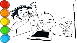 Menggambar dan mewarnai Upin Ipin di marahi kak ros karena bermain hp | kreatif anak Terbaru 2022