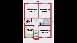 20'x25' | 3bhk | 500 Sqft house 🏡 Plan #plan2d #houseplan