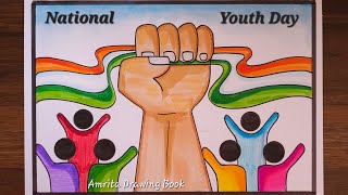 National Youth Day Drawing Poster Drawing| Youth Day Drawing | International Youth Day Drawing easy